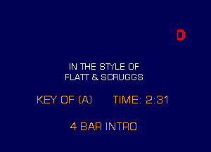 IN THE STYLE OF
FLATT8 SCHUGGS

KEY OF (A) TIME 231

4 BAR INTRO