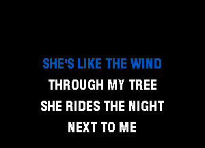 SHE'S LIKE THE WIND

THROUGH MY THEE
SHE RIDES THE NIGHT
HEXT TO ME