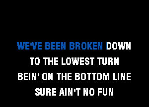 WE'VE BEEN BROKEN DOWN
TO THE LOWEST TURN
BEIH' ON THE BOTTOM LIHE
SURE AIN'T H0 FUH