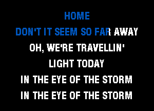 HOME
DON'T IT SEEM SO FAR AWAY
0H, WE'RE TRAVELLIH'
LIGHT TODAY
IN THE EYE OF THE STORM
IN THE EYE OF THE STORM