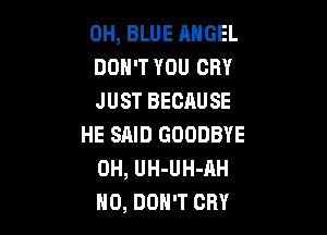 0H, BLUE ANGEL
DON'T YOU CRY
JUST BECAUSE

HE SAID GOODBYE
0H, UH-UH-AH
H0, DON'T CRY