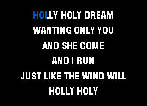 HOLLY HOLY DREAM
WAHTING ONLY YOU
AND SHE COME
AND I RUN
JUST LIKE THE WIND WILL
HOLLY HOLY