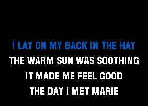 I LAY OH MY BACK IN THE HAY
THE WARM SUH WAS SOOTHIHG
IT MADE ME FEEL GOOD
THE DAY I MET MARIE