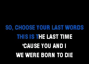 SO, CHOOSE YOUR LAST WORDS
THIS IS THE LAST TIME
'CAUSE YOU AND I
WE WERE BORN TO DIE