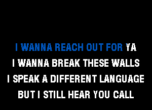 I WANNA REACH OUT FOR YA
I WANNA BREIIK THESE WALLS
I SPEAK A DIFFERENT LANGUAGE
BUT I STILL HEAR YOU CALL