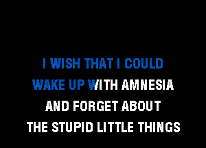 I WISH THATI COULD
WAKE UP WITH AMHESIA
AND FORGET ABOUT
THE STUPID LITTLE THINGS