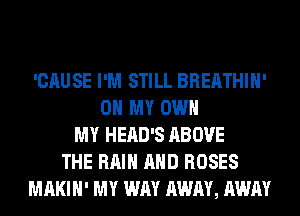 'CAUSE I'M STILL BREATHIH'
OH MY OWN
MY HEAD'S ABOVE
THE RAIN AND ROSES
MAKIH' MY WAY AWAY, AWAY