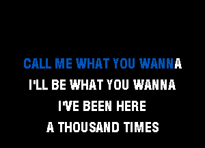 CALL ME WHAT YOU WANNA
I'LL BE WHAT YOU WANNA
I'VE BEEN HERE
A THOUSAND TIMES