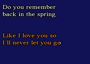 Do you remember
back in the spring

Like I love you so
I'll never let you go