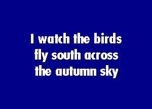 I watch the birds

Ily south across
Ihe quumn sky