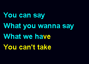 You can say
What you wanna say

What we have
You can't take