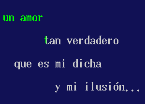 UIl amor

tan verdadero

que es mi dicha

y mi ilusidn...