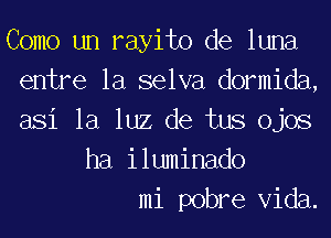 Como un rayito de luna
entre la selva dormida,
asi la luz de tus ojos

ha iluminado
mi pobre Vida.