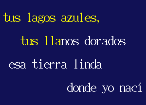 tus lagos azules,

tus llanos dorados
esa tierra linda

donde yo naci