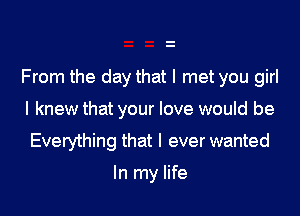 From the day that I met you girl

I knew that your love would be
Everything that I ever wanted

In my life