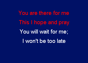 You will wait for me

I won't be too late