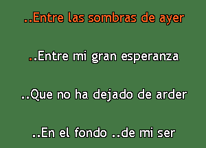 ..Entre las sombras de ayer

..Entre mi gran esperanza

..Que no ha dejado de arder

..En el fondo ..de mi ser