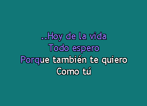 ..Hoy de la Vida
Todo espero

Porque tambie'zn te quiero
Como tLi