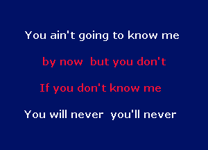 You ain't going to know me

You will never you'll never