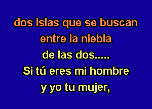 dos islas que se buscan
entre la niebla

de las dos .....
Si tL'J eres mi hombre
y yo tu mujer,