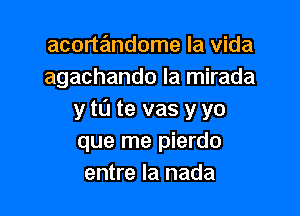 acortandome la Vida
agachando Ia mirada

y tu te vas y yo
que me pierdo
entre la nada