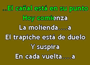 ..El car'ial esta en su punto
Hoy comienza
La molienda....a
El trapiche esta de duelo
Y suspira
En cada vuelta....a