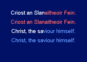 Criost an Slanaitheoir Fein.
Criost an Slanaitheoir Fein.
Christ, the saviour himself.

Christ, the saviour himself.