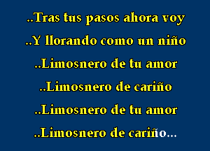 ..Tras tus pasos allora voy
..Y llorando como un niflo
..Limosnero de tu amor

..Limosnero de cariflo

..Limosnero de tu amor

..Limosnero de carifw... l