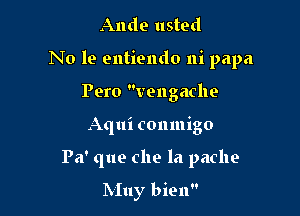 Ande usth

No 19 entiendo ni papa

Pero vengache
Aqui conmigo
Pa' que c119 la pache

IXIuy bien
