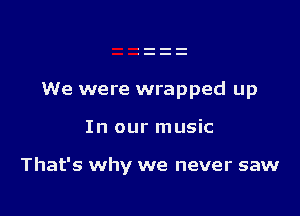 We were wrapped up

In our music

That's why we never saw