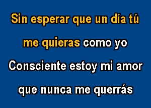 Sin esperar que un dia tu

me quieras como yo

Consciente estoy mi amor

que nunca me querrils