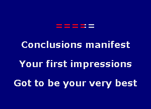 Conclusions manifest

Your first impressions

Got to be your very best