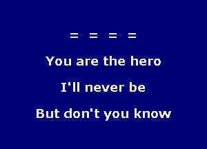 You are the hero

I'll never be

But don't you know