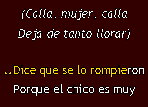 (Calla, mujer, calla
Deja de tanto Horar)

..Dice que se lo rompieron

Porque el Chico es muy