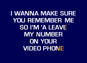 .I WANNA MAKE SURE
YOU REMEMBER ME
SO I'M 'A LEAVE
MY NUMBER
ON YOUR
VIDEO PHONE

g