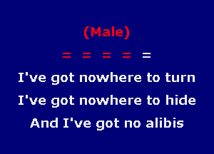 I've got nowhere to turn

I've got nowhere to hide

And I've got no alibis