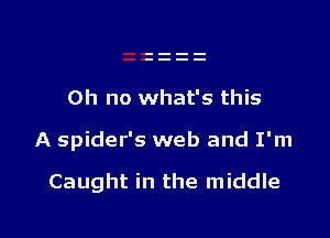 Oh no what's this

A spider's web and I'm

Caught in the middle