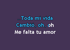 ..Toda mi Vida

Cambi6, oh, oh
Me falta tu amor