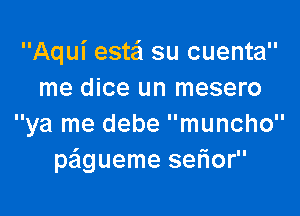 Aqui esta?! su cuenta
me dice un mesero

ya me debe muncho
pagueme serior