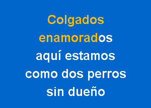 Colgados
enamorados

aqui estamos
como dos perros
sin duelio