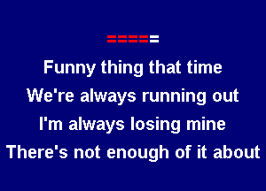 Funny thing that time
We're always running out
I'm always losing mine
There's not enough of it about