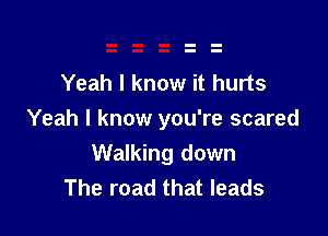 Yeah I know it hurts

Yeah I know you're scared
Walking down
The road that leads