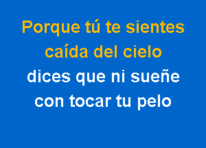 Porque tL'I te sientes
caida del cielo

dices que ni suerie
con tocar tu pelo