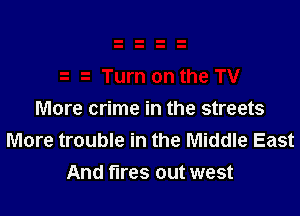 More crime in the streets
More trouble in the Middle East
And fires out west